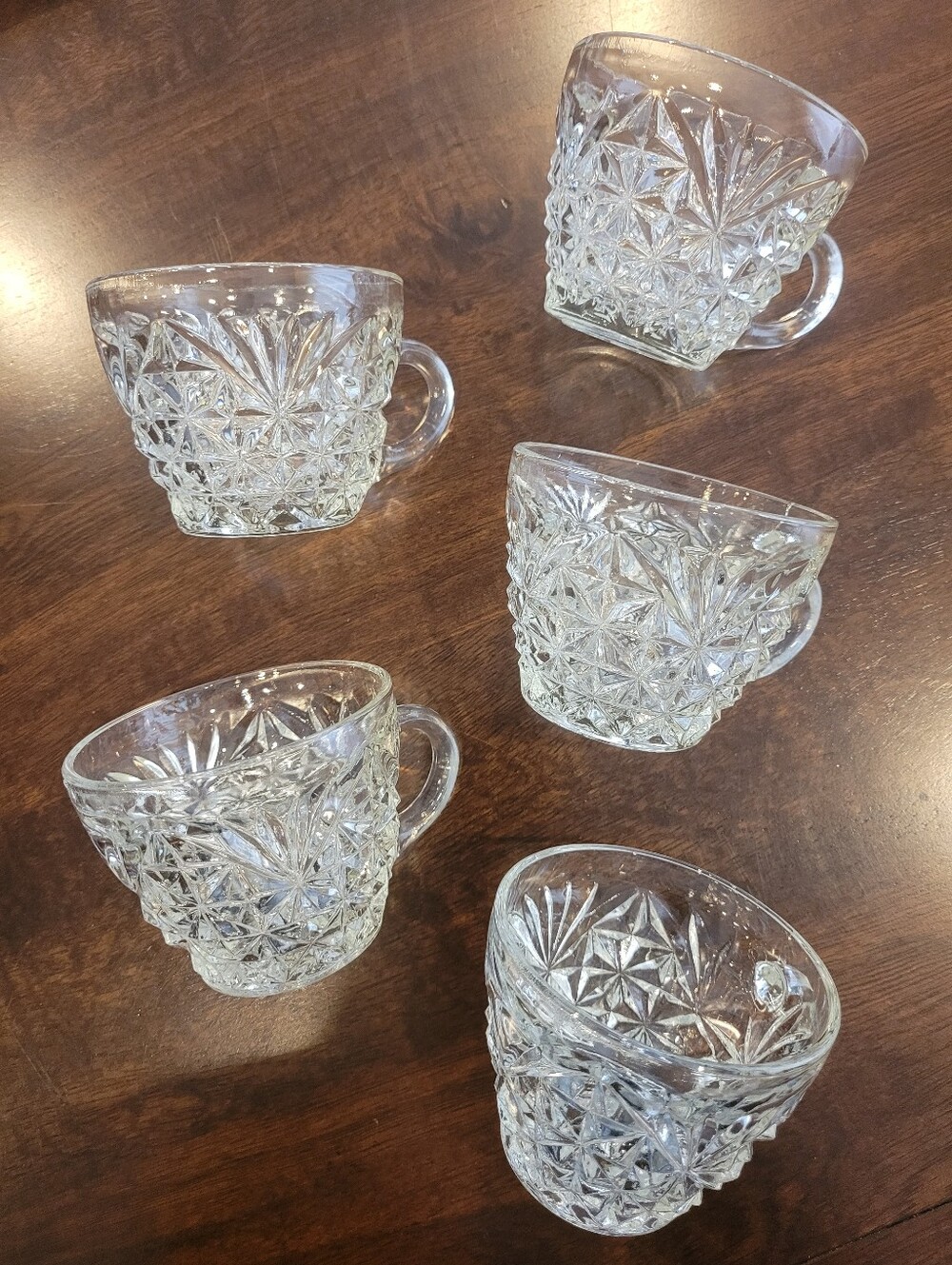 Vintage Clear Pressed Glass Punch Cups Set of 5 Starburst Pattern